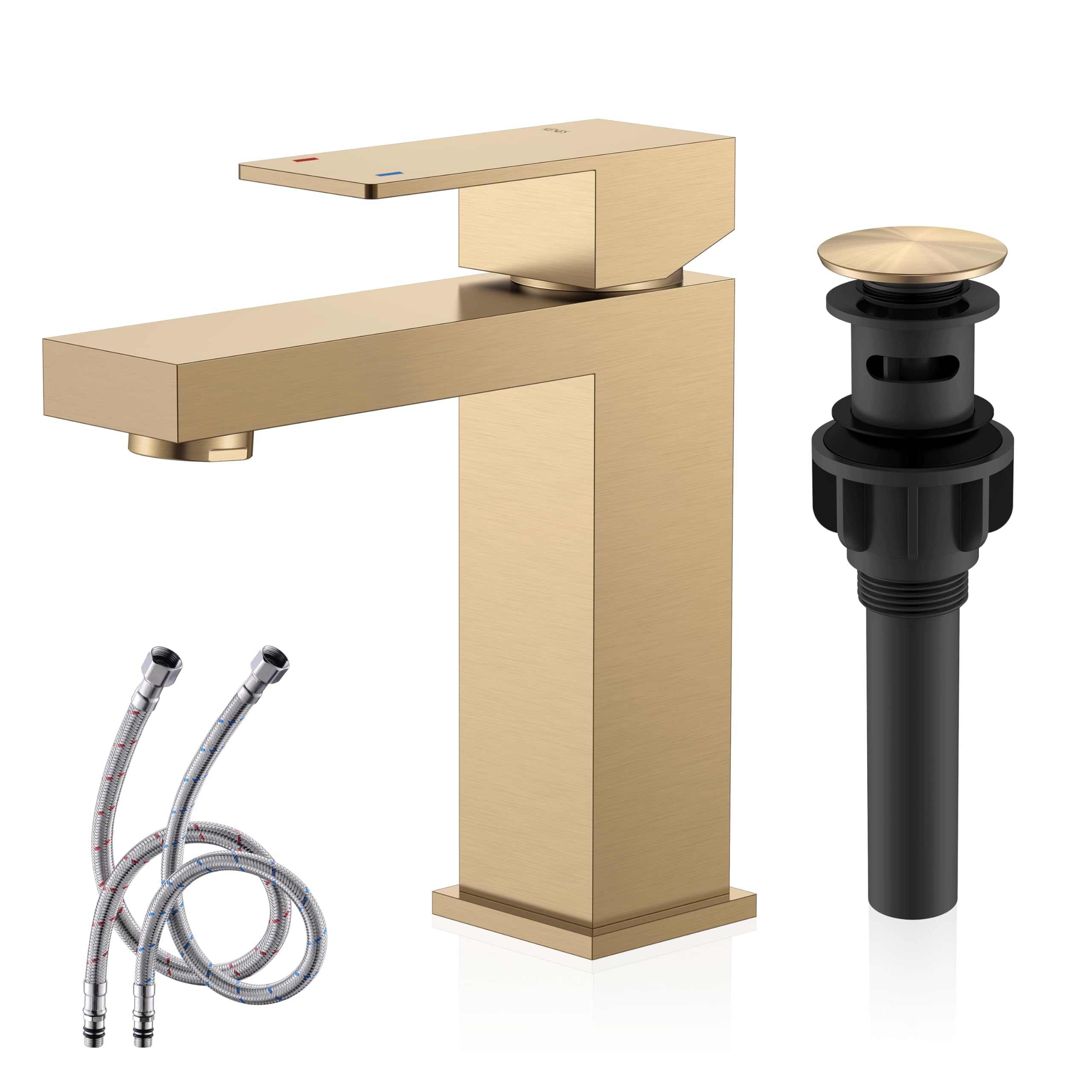 Photo 1 of KENES Champagne Bronze Bathroom Faucet 1 Hole, Single Handle Gold Bathroom Sink Faucet, Vanity Faucet with Pop Up Drain and Supply Lines, LJ-9031-CB