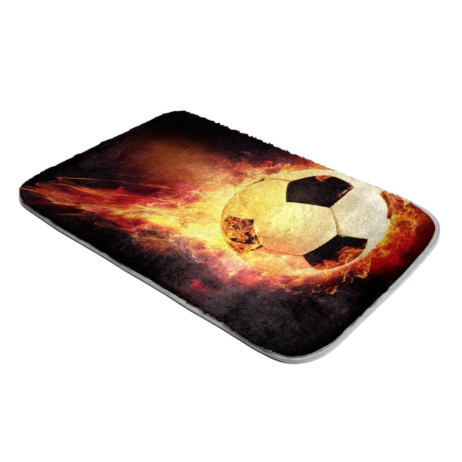 Tapis à poils longs ultra doux ballon de foot noir anti-glisse