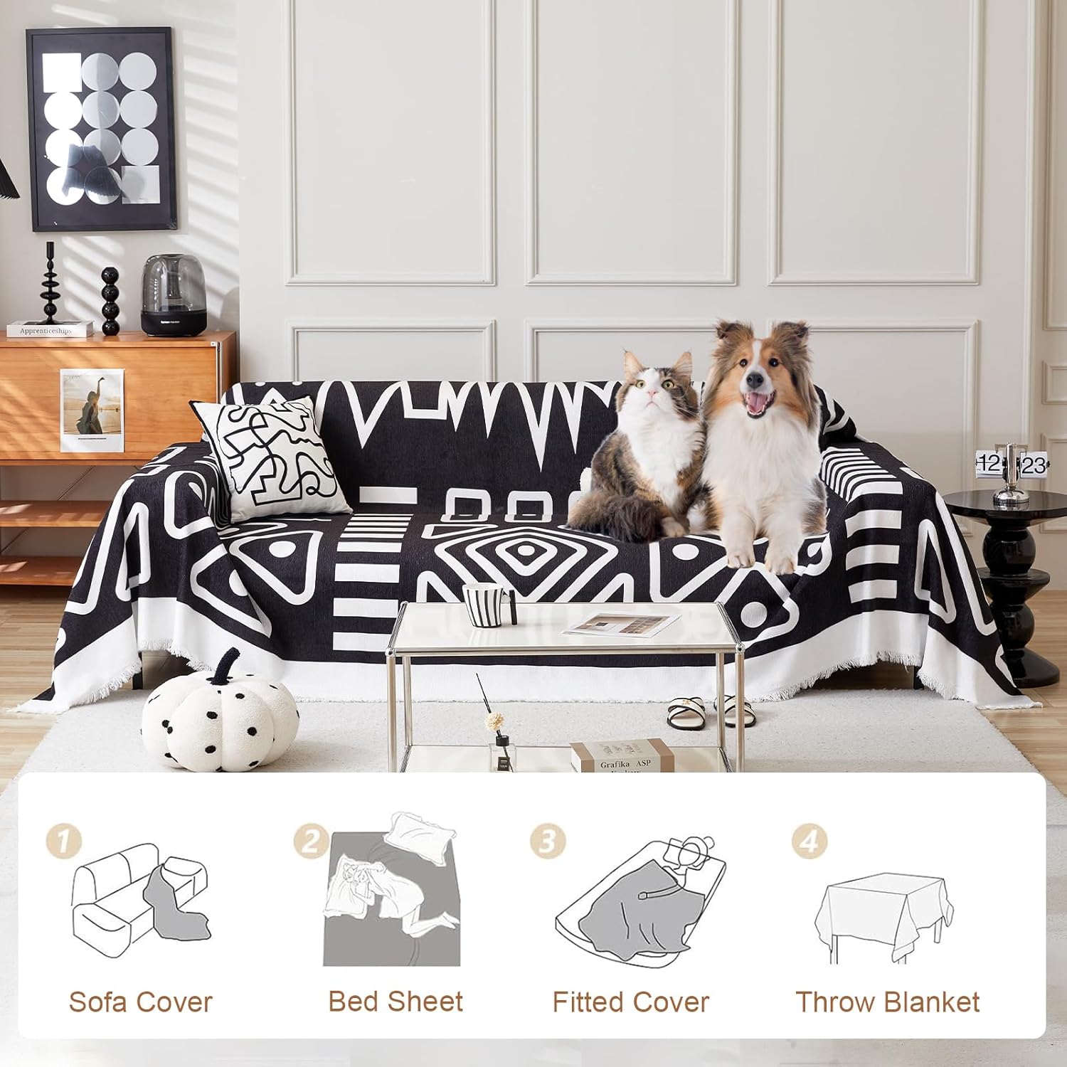 Boho Sofa Covers for Loveseat & Couch - Soft Chenille, 3 Cushion, Pet-Friendly, Thick & Washable