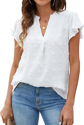 Ejoyous Chemisier Femmes en Mousseline de Soie à Manches Courtes Col en V Blouse