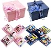2 PCS Explosion Box, 5 Layer Explosion Gift Boxes, DIY Surprise Box with Tape and Bow Ribbon, Christmas Explosion Boxes for Anniversary Festival Record Memories Blue + Pink
