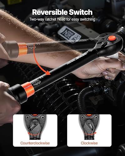 Miniatura 57 de VEVOR Llave dinamométrica de clic de 1/2 pulgada 25-250ft.lb/34-340n.m, juego de llaves dinamométricas ajustables de doble dirección, juego