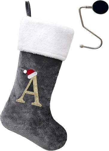 Medias de Navidad con monograma de 20 pulgadas con letras, medias de Navidad súper suaves, medias grandes con monograma, medias de letras rojas para