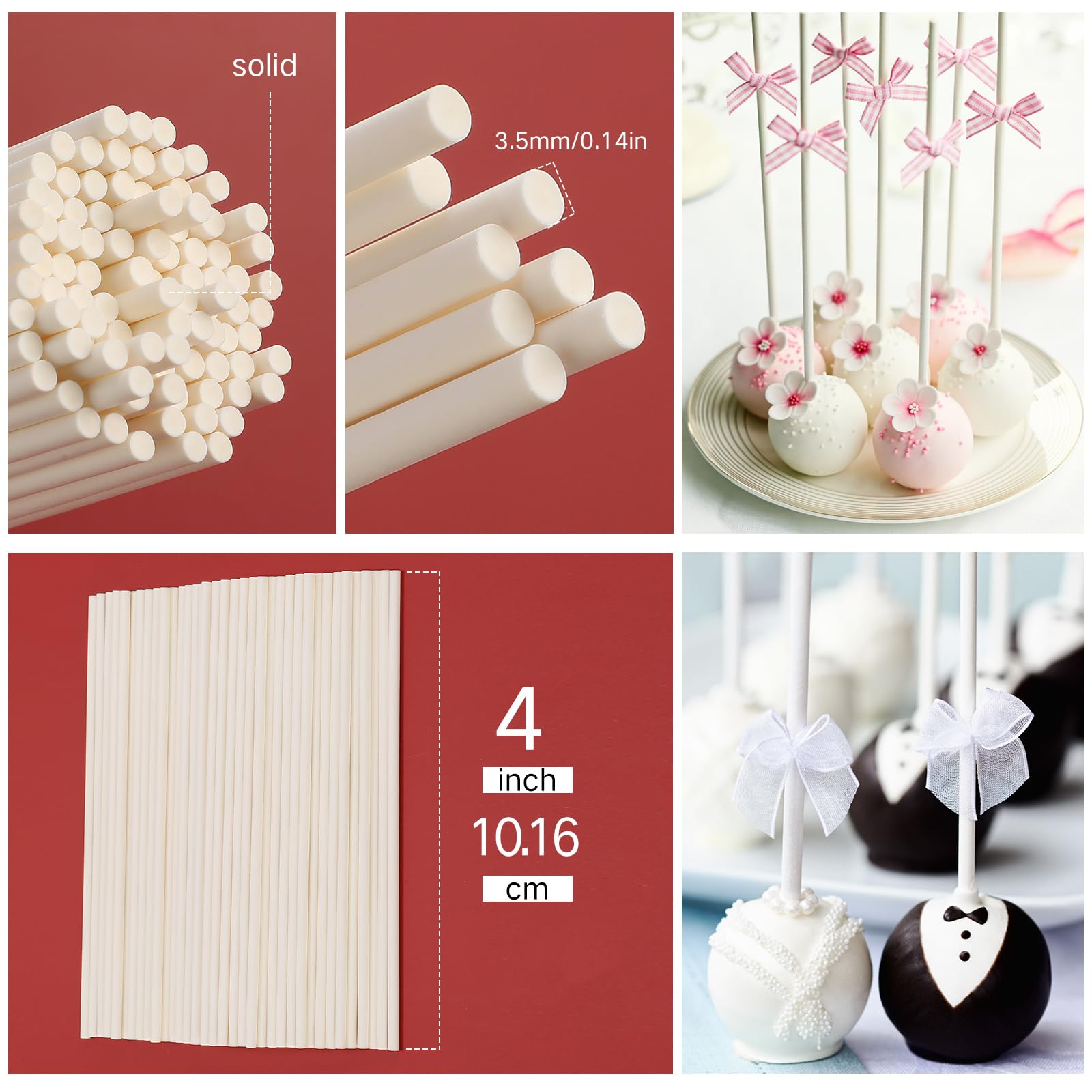 Seajan 600 Stück 15,2 cm Cake Pop Sticks und Wrappers Set inkl. 600 Stück Lollipop Stick 600 Stück transparente Leckerlibeutel 600 Stück Gold Twist Krawatten Herstellung Werkzeuge für DIY Lutscher,