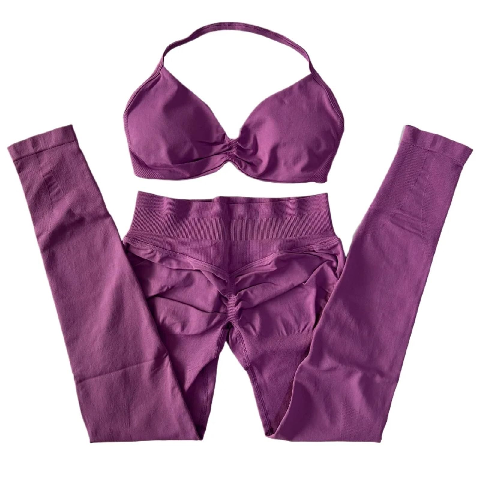 Sport Set Damen 2-teiliges Set mit Riemchen-Yoga-BH, Sport-Top, Workout-Leggings-Set, nahtloses Fitnessstudio-Set, Fitness-Kleidung, Outfit(Color 1,M)