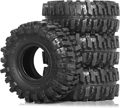 1.0 RC Tires OD 55mm 1/24 Crawler Wheels Tires 1/18 All Terrain Soft Rubber Mud Slingers Tyres with Foam Insert for 124 118 Rock Crawler Car Axial SCX24 FMS AX24 FCX18 FCX24 TRX4M 4PCS