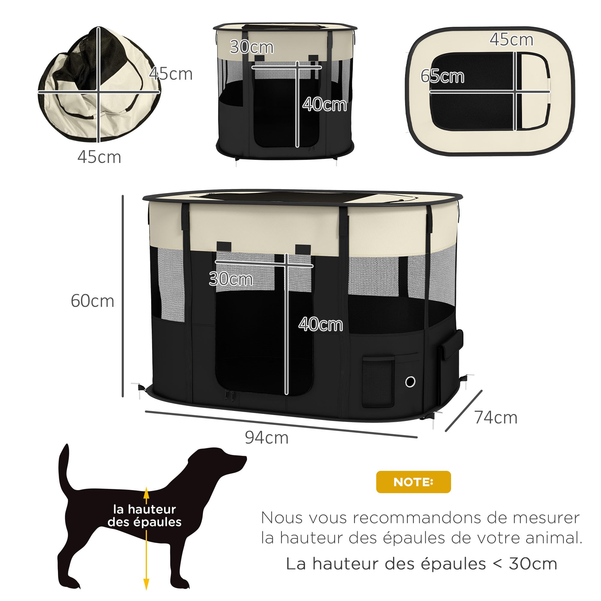 PawHut Recinto per animali in tessuto Oxford pieghevole 94x74x60cm crema