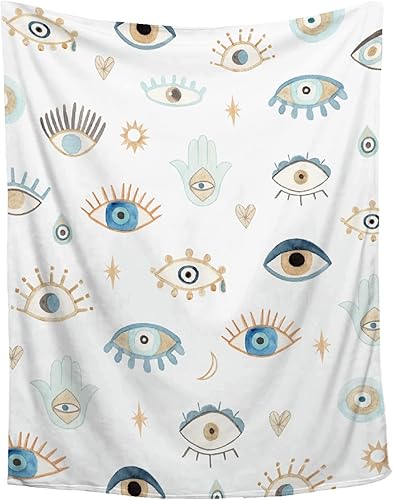Amilient Manta con patrón de mal de ojo, súper suave, esponjosa, acogedora, manta decorativa de forro polar, manta ligera para sofá, cama,