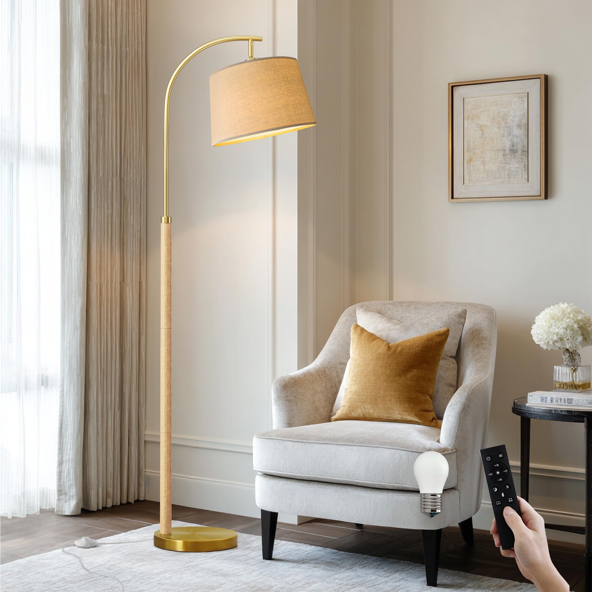 Real Wood Floor Lamps for Living Room Bedroom, 62" Mid Century Modern Lamp — image 1