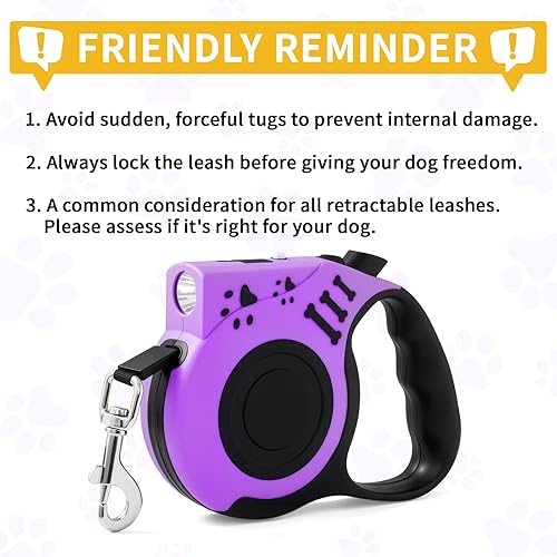 Miniatura 6 de Correa retráctil para perro con linterna recargable USB para paseos nocturnos, correa telescópica automática de 16 pies para perros pequeños y