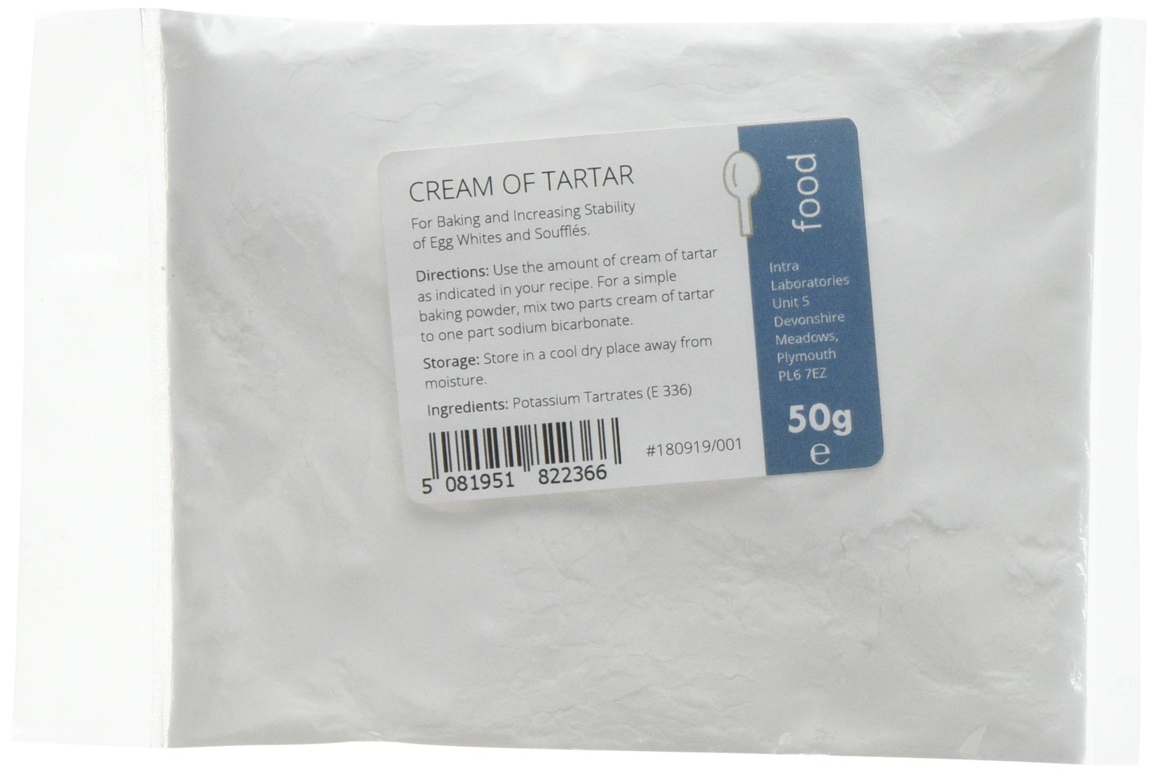 Intralabs Cream of Tartar for Baking & Playdough, Pure Food Grade Powder, 50g