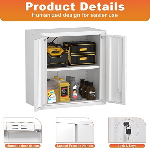 Vista 10 de LUCYPAL Armario de almacenamiento de metal con puertas de bloqueo, gabinete de metal de 72 pulgadas de alto con 4 estantes ajustables, armario alto