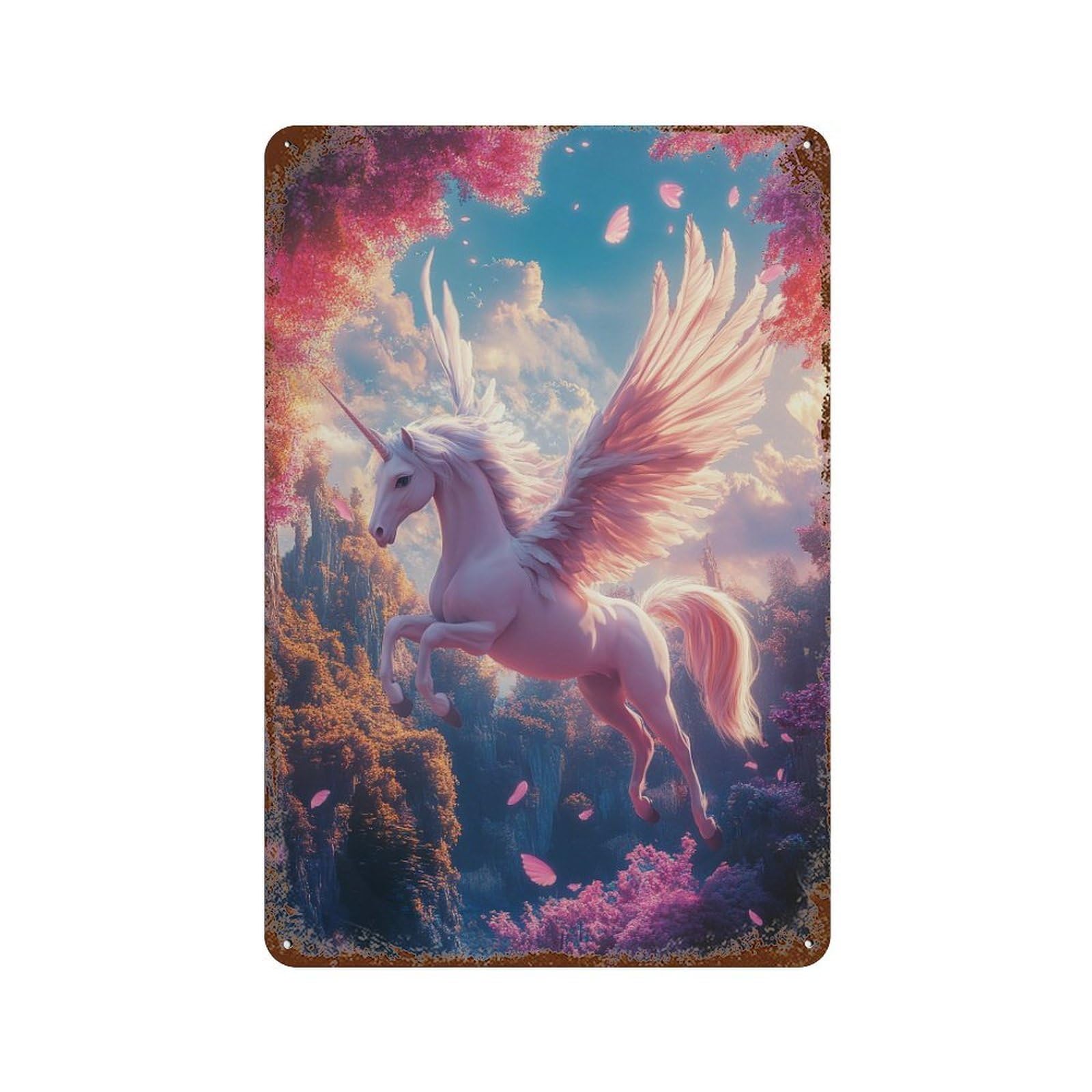 Pegasus Flying Fantasy Rust Effect Tin Sign 11.8"x7.9", Rustic Home Decor for Cafe, Home Bar And Lounge Decor
