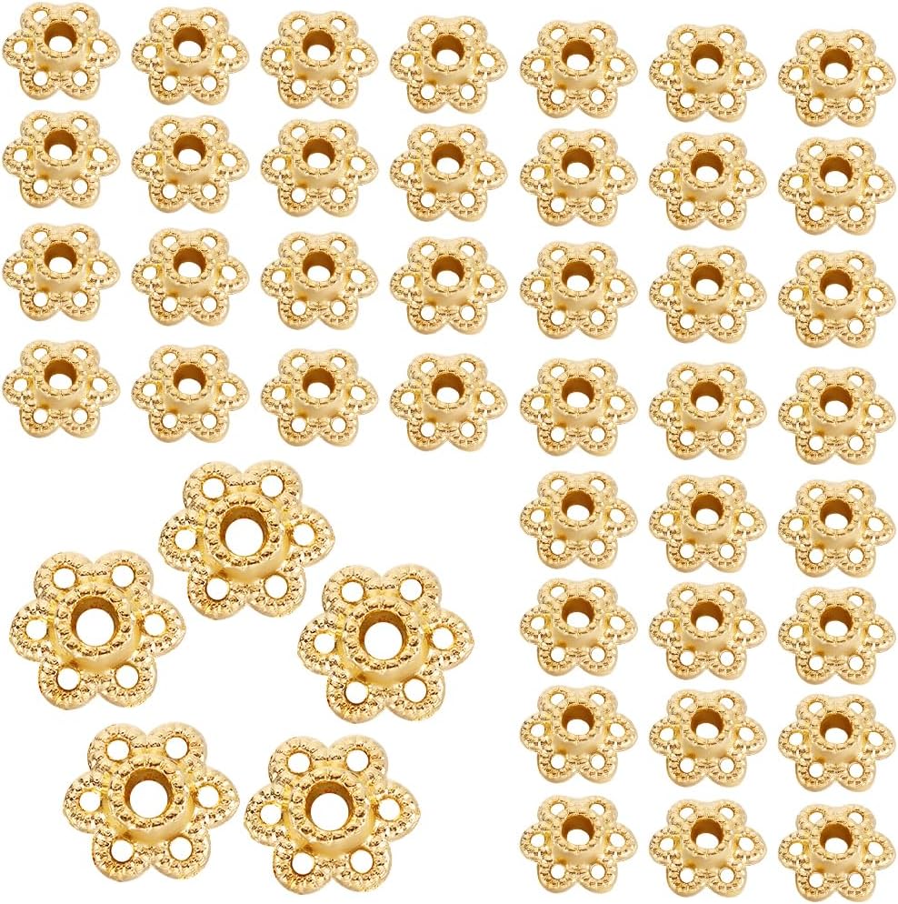 SUNNYCLUE 1 Box 300PCS 6mm Alloy Flower Beads Caps Filigree Flower Gold Metal Hollow Floral End Cap Loose Spacer Bead Bulk for Jewelry Making DIY Women Earrings Necklace Bracelet Craft Supplies
