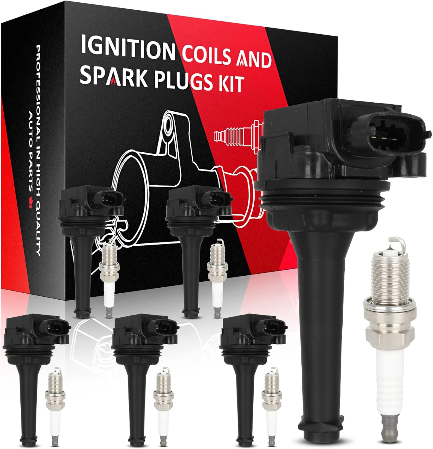 SCITOO 6 ignition coils wilth 6 iridium Spark Plugs,for Volvo XC90 2.9L 2004-2005,for Volvo XC70 2.5L 2003-2007,for Volvo V70 2.5L 2003-2007,for Volvo C70 2.3L 1999-2004 UF341 ‎C1258 5c1320