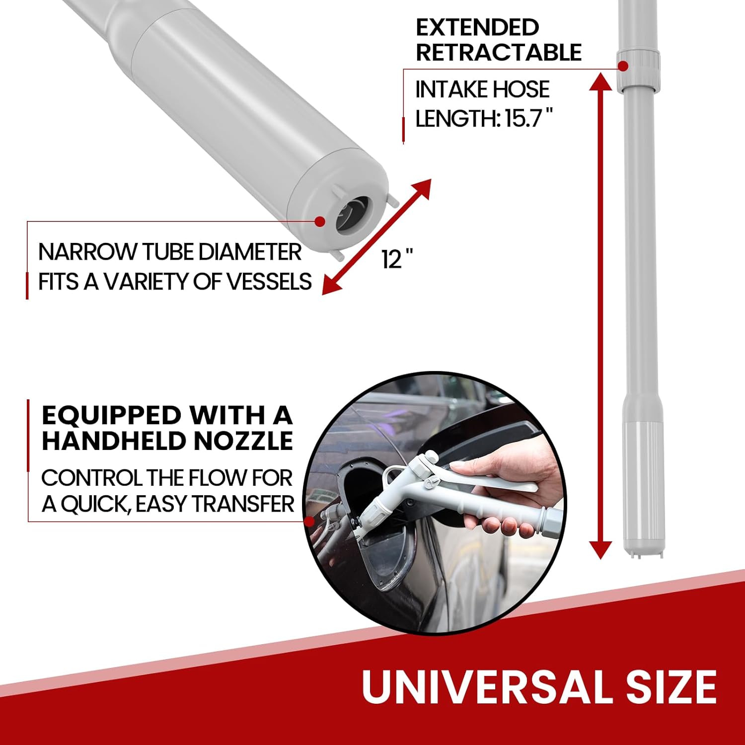 anngrowy Fuel Transfer Pump Battery Powered with Auto-Stop/Hand Trigger Nozzle, Gas Can Pump Transfer with 3.2/2.8 GPM, 51"/53.7" Hose, Liquid Transfer Pump for Oil, Gasoline, Diesel (Stick Stop) - Image 3