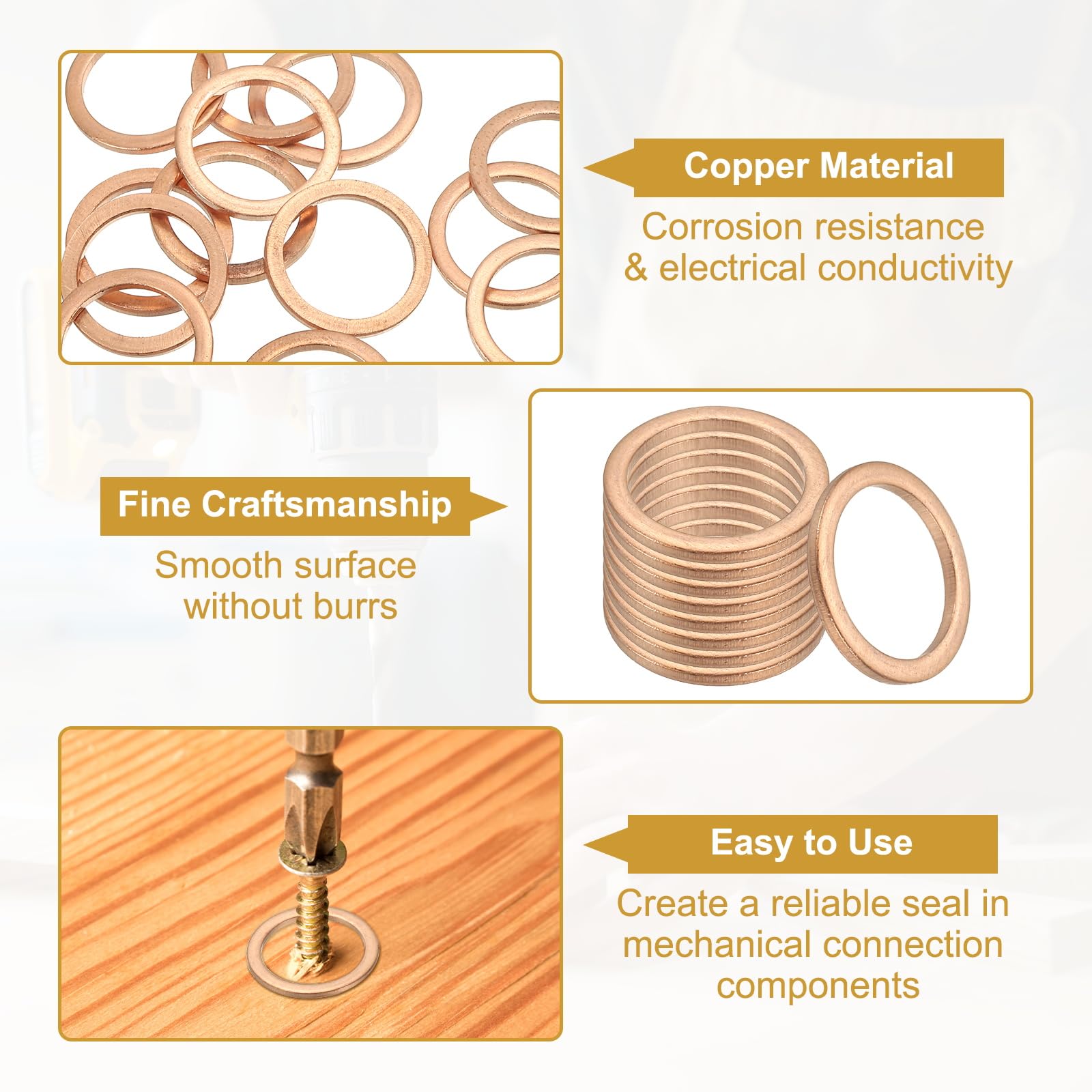 PATIKIL M14 Copper Washer Sealing Ring - Image 3