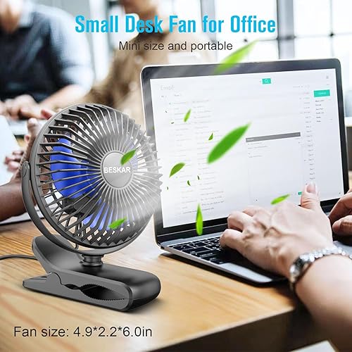 Miniatura 2 de BESKAR Ventilador de clip alimentado por USB, ventilador portátil de 6 pulgadas con cable, 3 velocidades de flujo de aire fuerte, ventilador pequeño