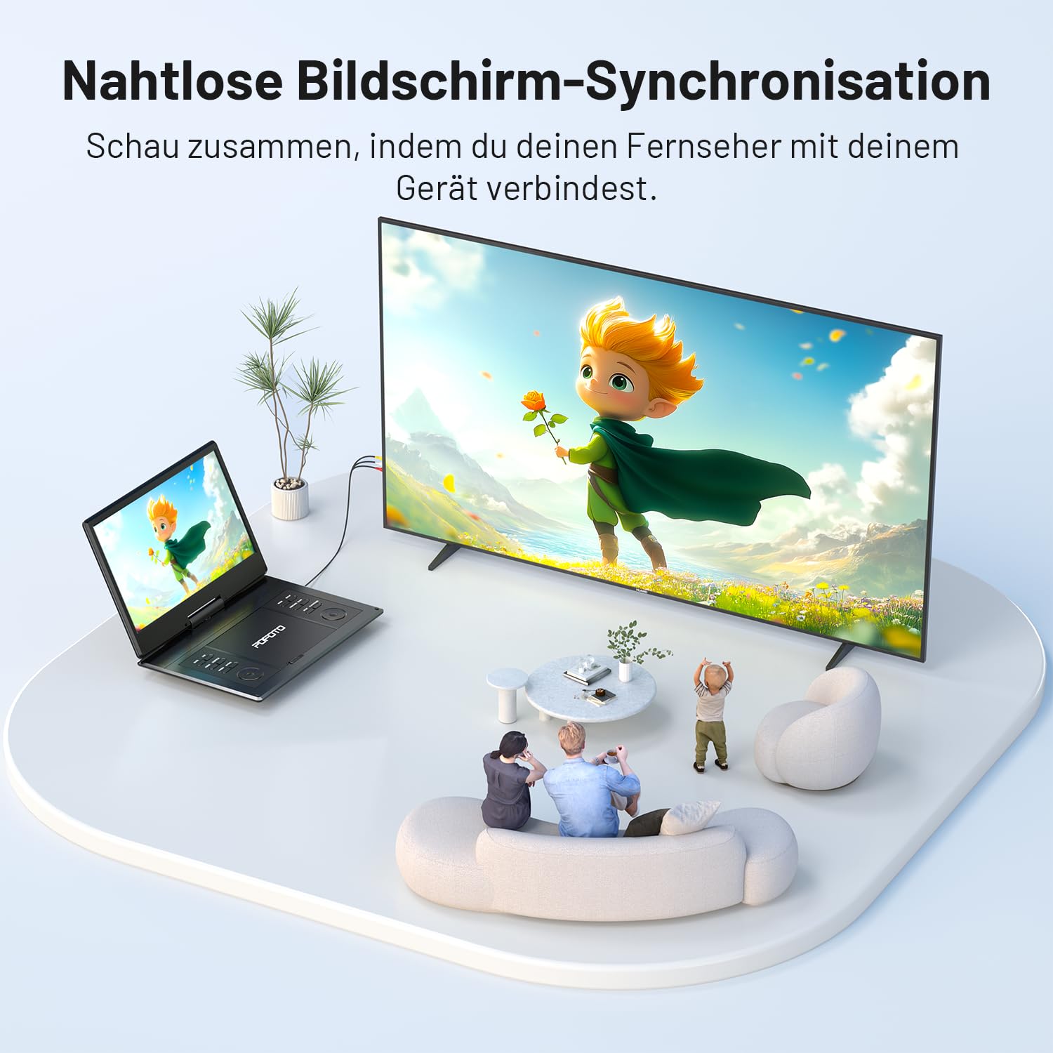 POFOTO 15,7" Tragbarer DVD-Player mit 14,1" HD-Schwenkdisplay, 6h Akkulaufzeit, Zonenfrei, Unterstützt Mehrere Formate/SD/USB, TV/Beamer-Anschluss, Stereo-Lautsprecher, Speicherfunktion, Schwarz