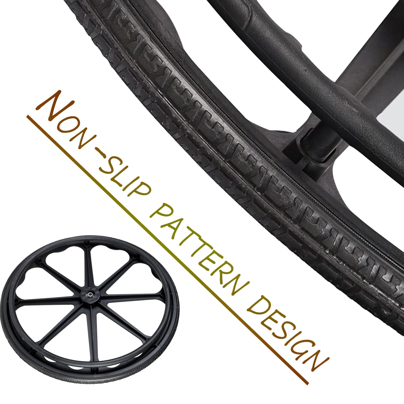 HJXGQJM Rollstuhl-Zubehör-Hinterräder, Schwarze Vollgummireifen, Solide Polyurethan-Räder Mit Schiebering, Rutschfester Schwar Rollstuhl Hinterrad Zubehör(20Inch/51cm(1Count))