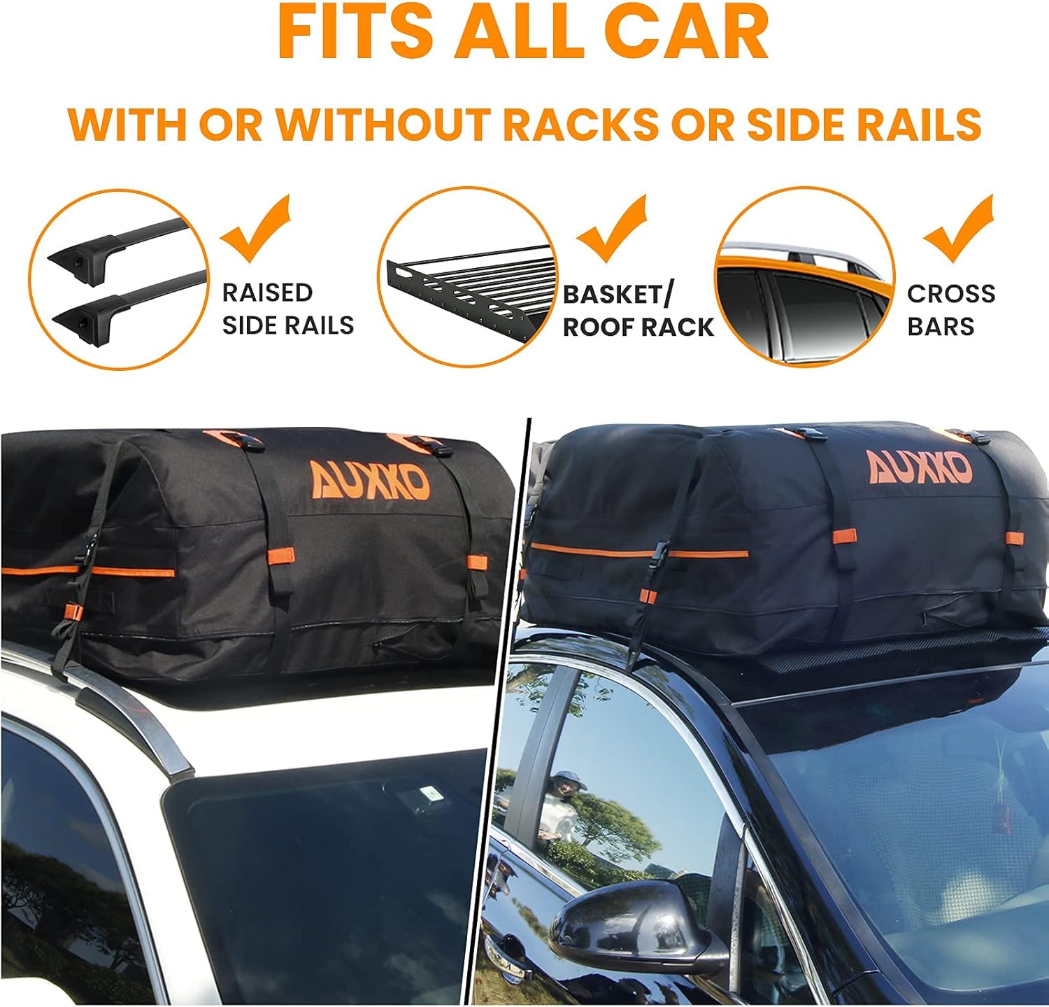 AUXKO Expandable Cargo Roof Bag, 15 Cubic Expands to 20 Cubic ft Waterproof Car Rooftop Carrier Soft-Shell Travel Storage Top Carrier Luggage Bag Fits All Vehicle with/Without Rack : Clothing, Shoes & Jewelry