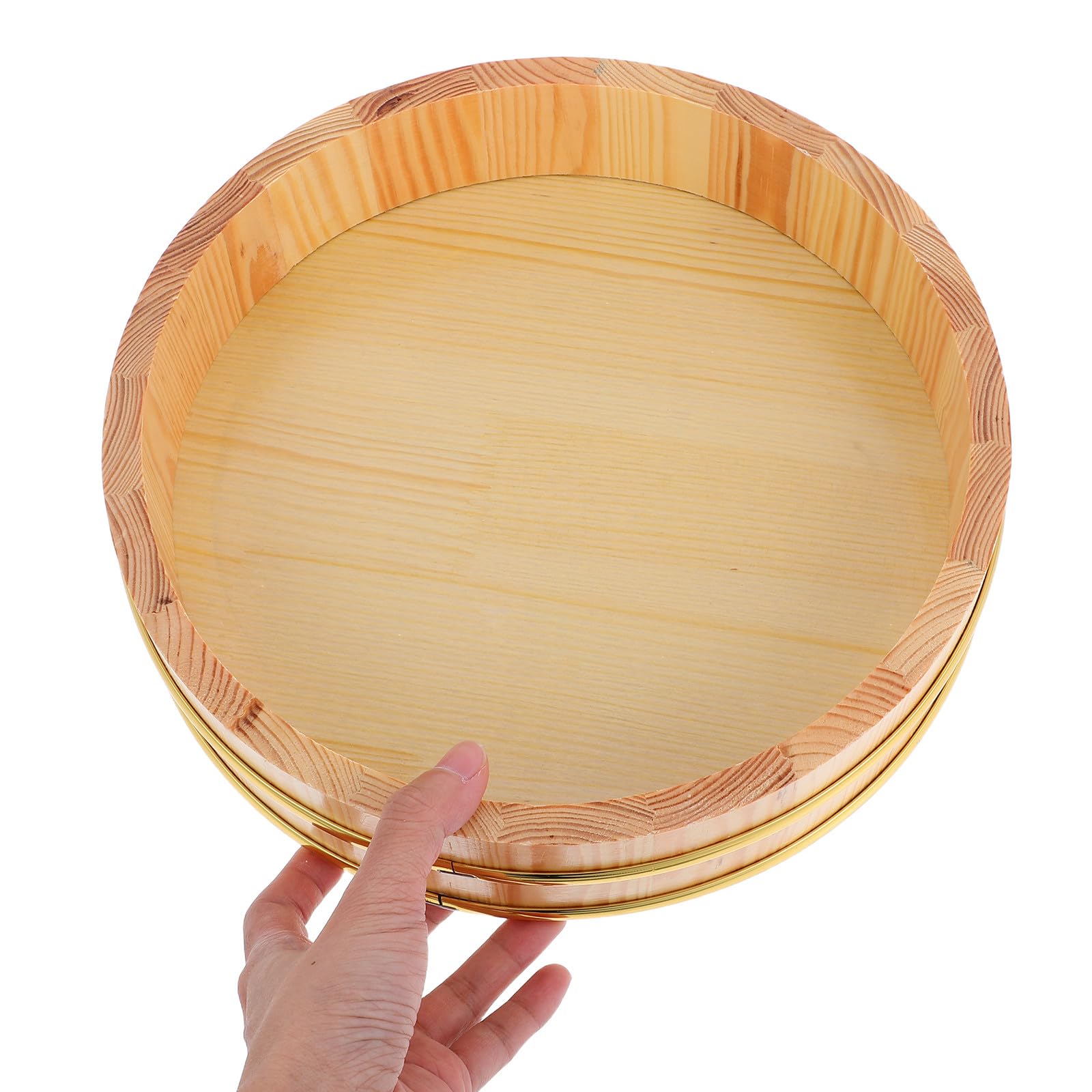 VOSAREA Holz Sushi Reis Mischwanne Hangiri 26cm mit Goldrand Robuste Sushi Oke Schale für Zubereitung und Küchenaufbewahrung in Restaurants und Zuhause