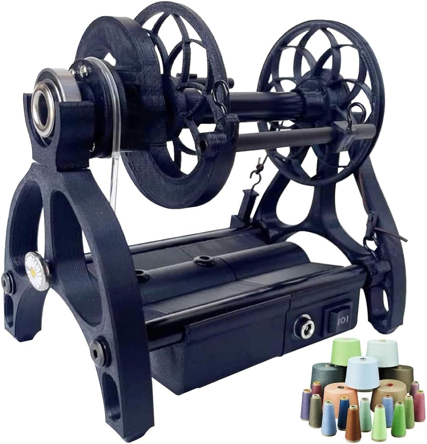 Automatic Yarn Spinner, Electric Spinning Wheel with 3 Spools, Speed Adjustable, Forward and Reverse Shift, 800RPM, No Installation Required, for Yarn Weaving Blending Roving