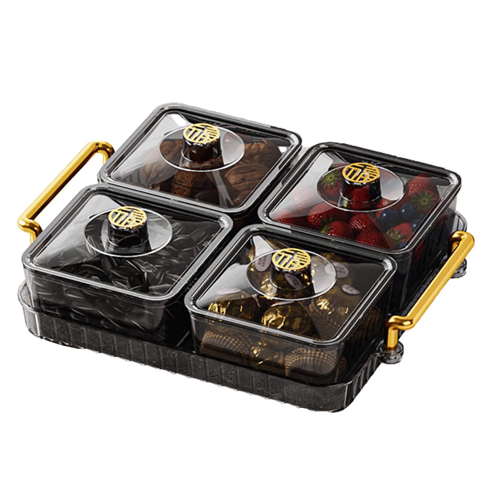 Hunya Transparent Gray Snackle Box, Divided Serving Tray With Lid, Snack Tray, Snack Divided Platter, Dry Fruit Tray, Snack Serving Tray, Organizer For Spices, Candy, Fruits, Nuts, Snacks