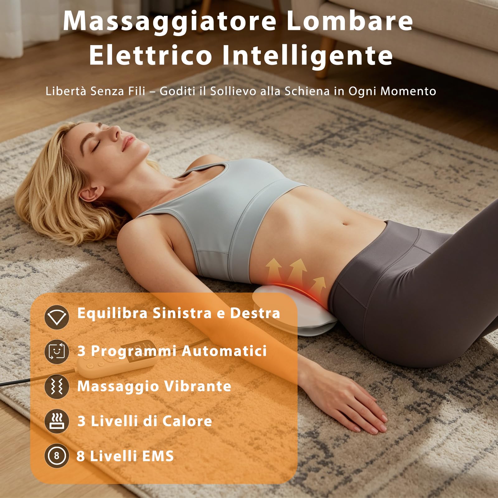 4 in 1 Apparecchio per Massaggio Lombare, EMS, Trazione con Airbag | 3 Livelli, Lombare Senza Fili, Impacchi Caldi, Vibrazione, per la Schiena Regolazione