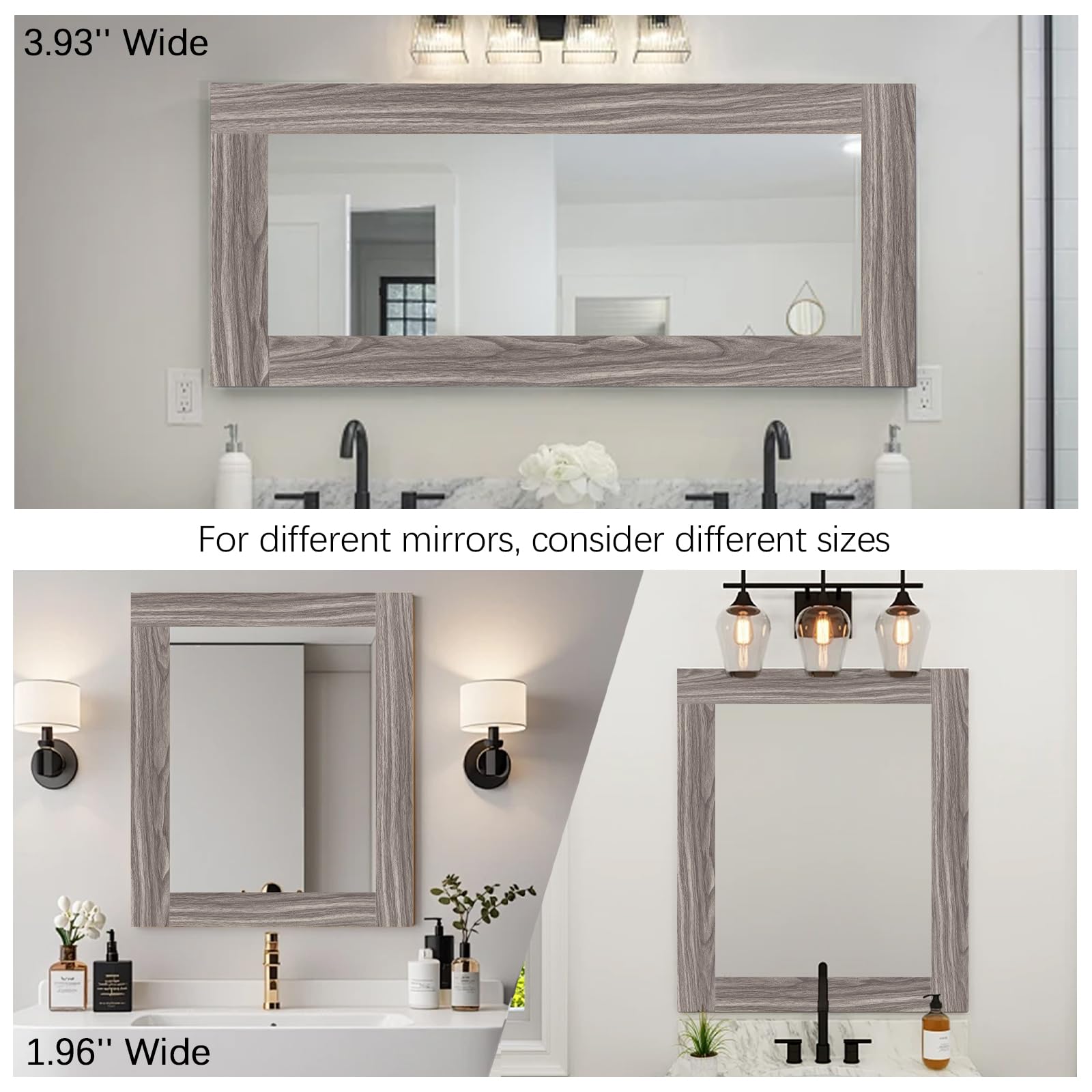 Grey Wood Grain Mirror Border - Peel & Stick -6 Grey Wood Grain Mirror Border - Peel & Stick -6