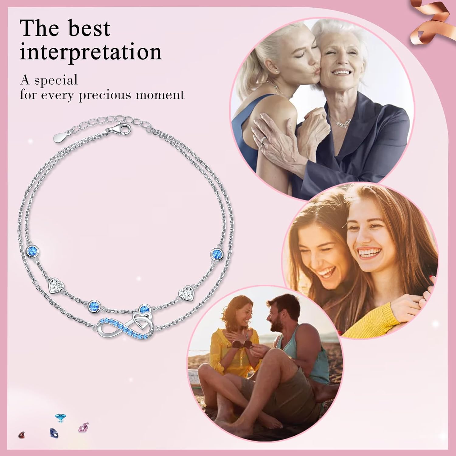 S925 Sterling Silver Infinity Heart Ankle Bracelet Endless Love Symbol Charm Adjustable Jewelry Summer Beach Stylish Gifts for Mom Wife Women