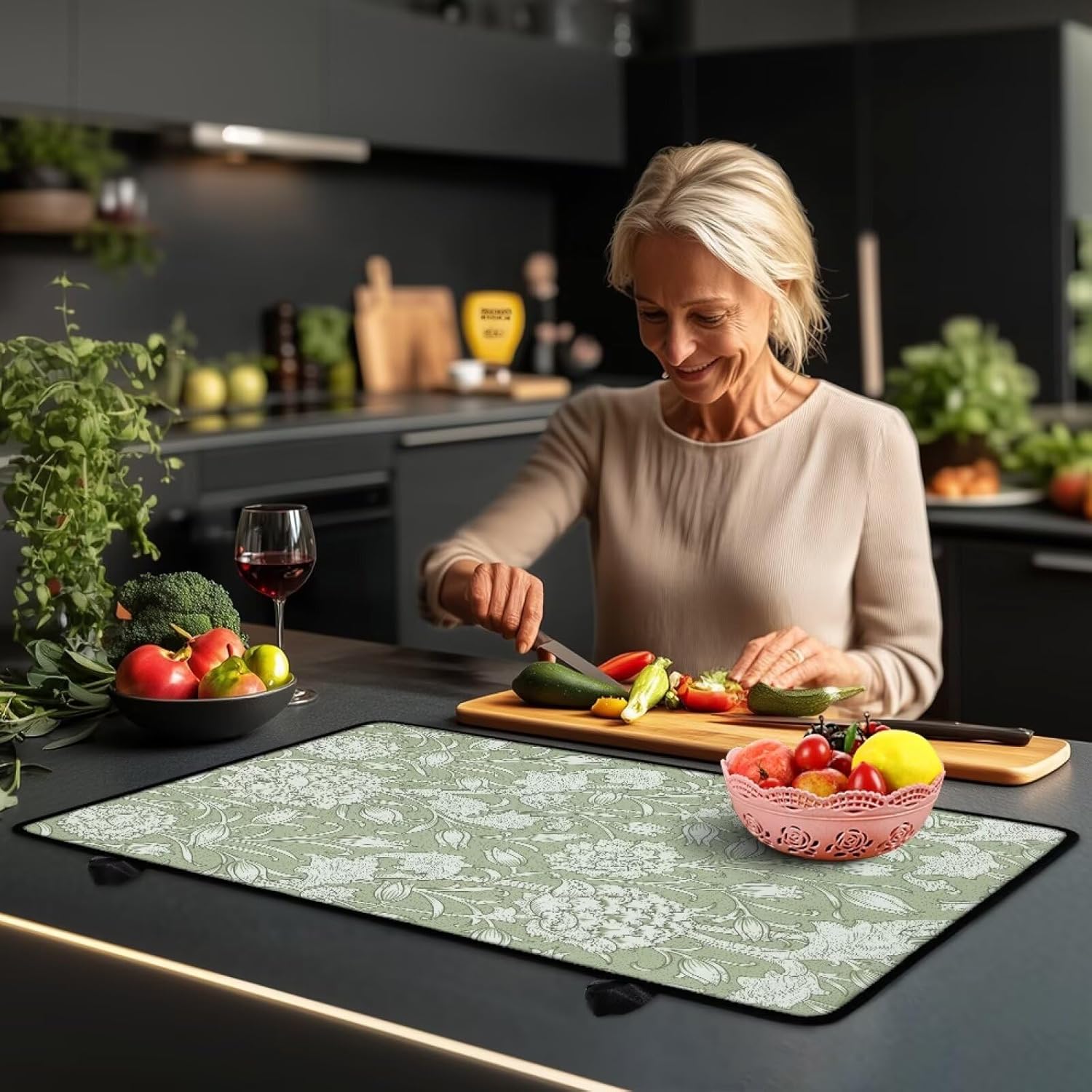 Electric Stove Top Cover,Heat Resistant Mats,William Morris Kitchen Mat,Silicone Stove Top Cover,Stove Mat,William Morris Green