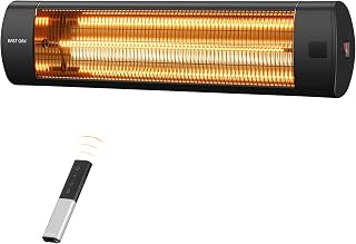 EASTOAK 1500W Wall Mounted Electric Patio Heater - IP65 Waterproof Infrared Outdoor Heater, Remote, 24H Timer, 3 Heat Levels, Black
