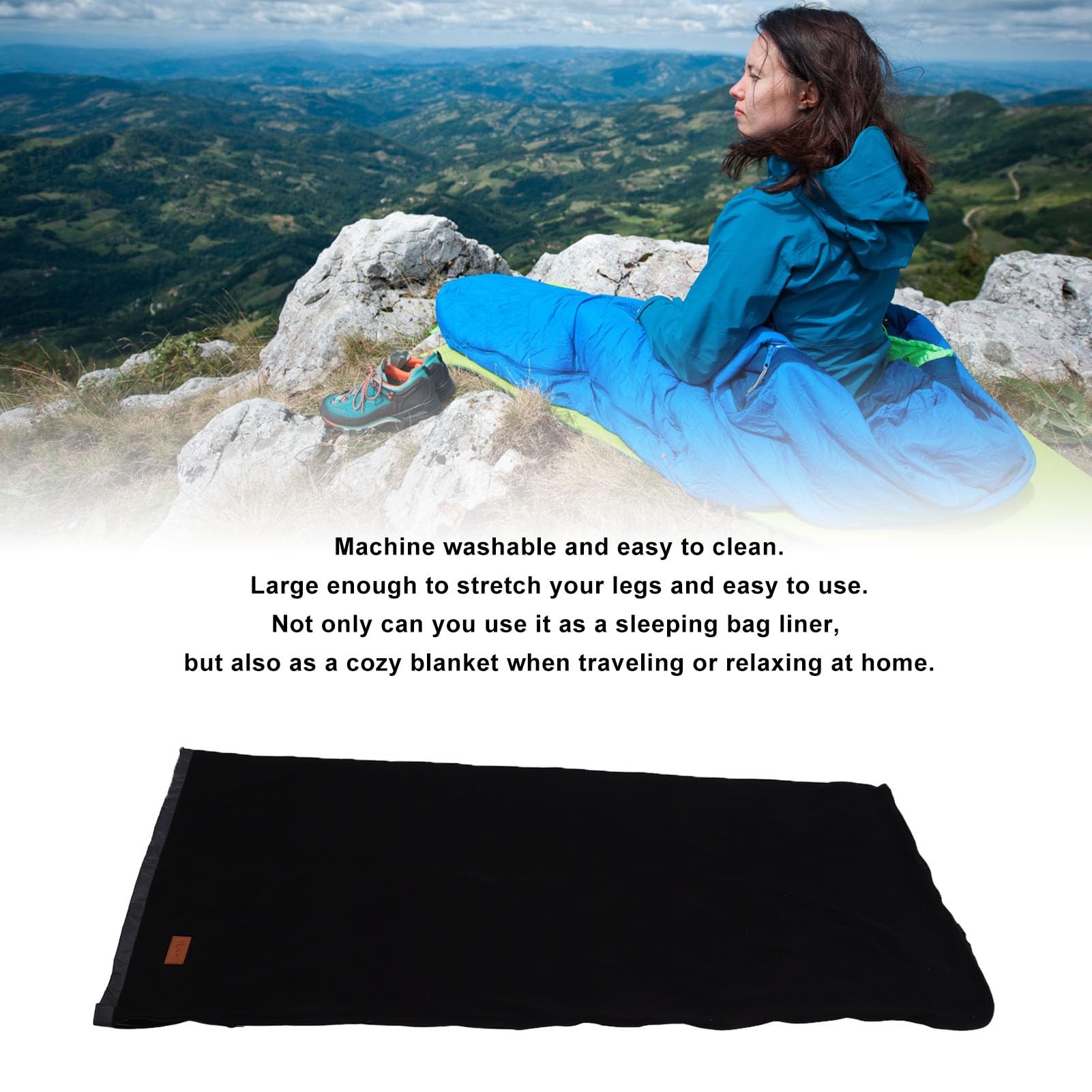 Gsycle Fleece Sleeping Bag Liner, Warm Sleeping Bag Camping Sleep Sack for Traveling Hotel Camping Picnic Hostels Backpacking(Black)