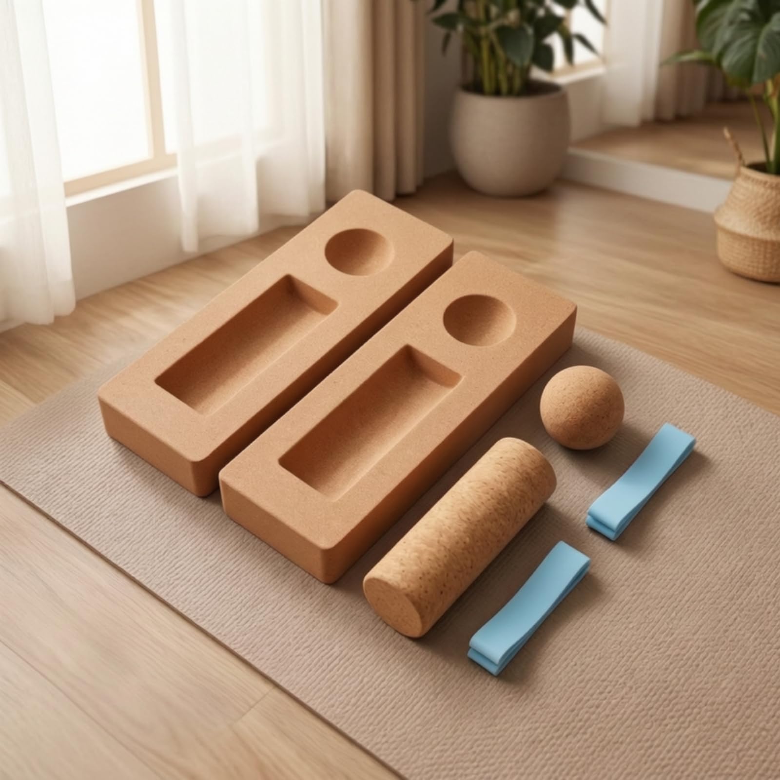 Cork Balance Blocco Allenamento Stabilità Fitness Supporto Antiscivolo Finitura Opaca con Scanalatura Lunga Adatto per, Set Di Bilanciamento In Sughero Con Palla In Silicone 10 30cm