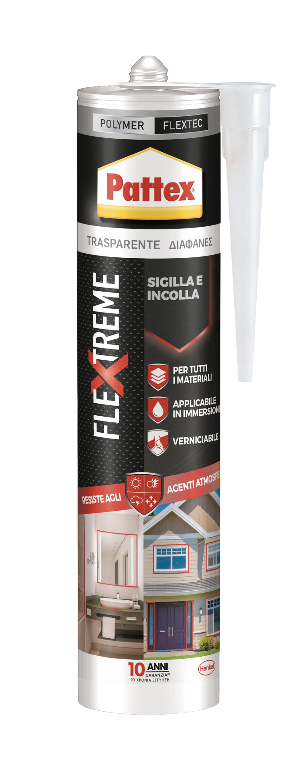 Pattex Flextreme, Sigillante Elastico, Per interni ed esterni, Multimateriale ad Elevate Prestazioni, Sigillante polimerico Trasparente, Cartuccia da 280ml