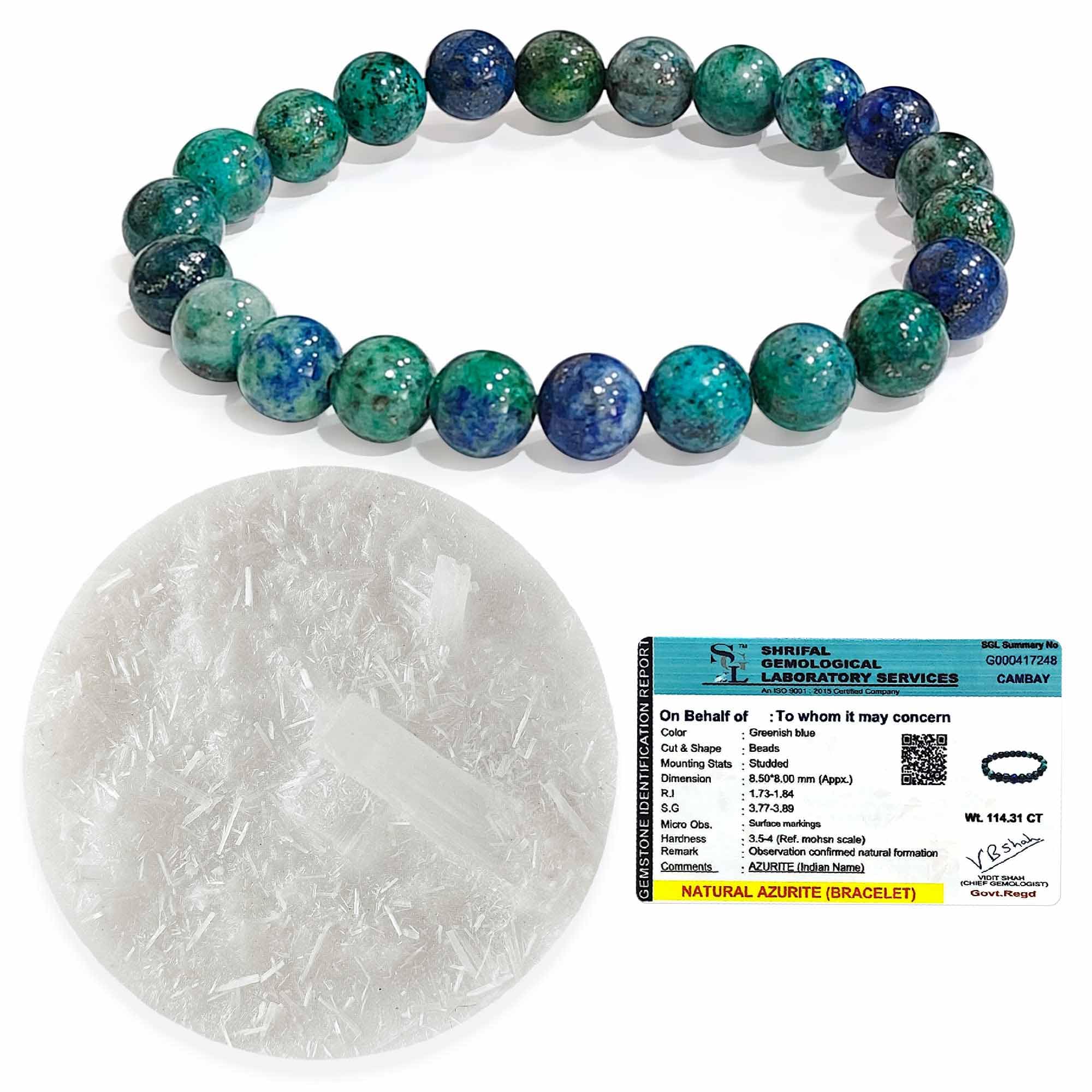 健康アクセサリー CLEMITA athlete Buy SOLAVA Azurite Bracelet Original Certified with Selenite Plate