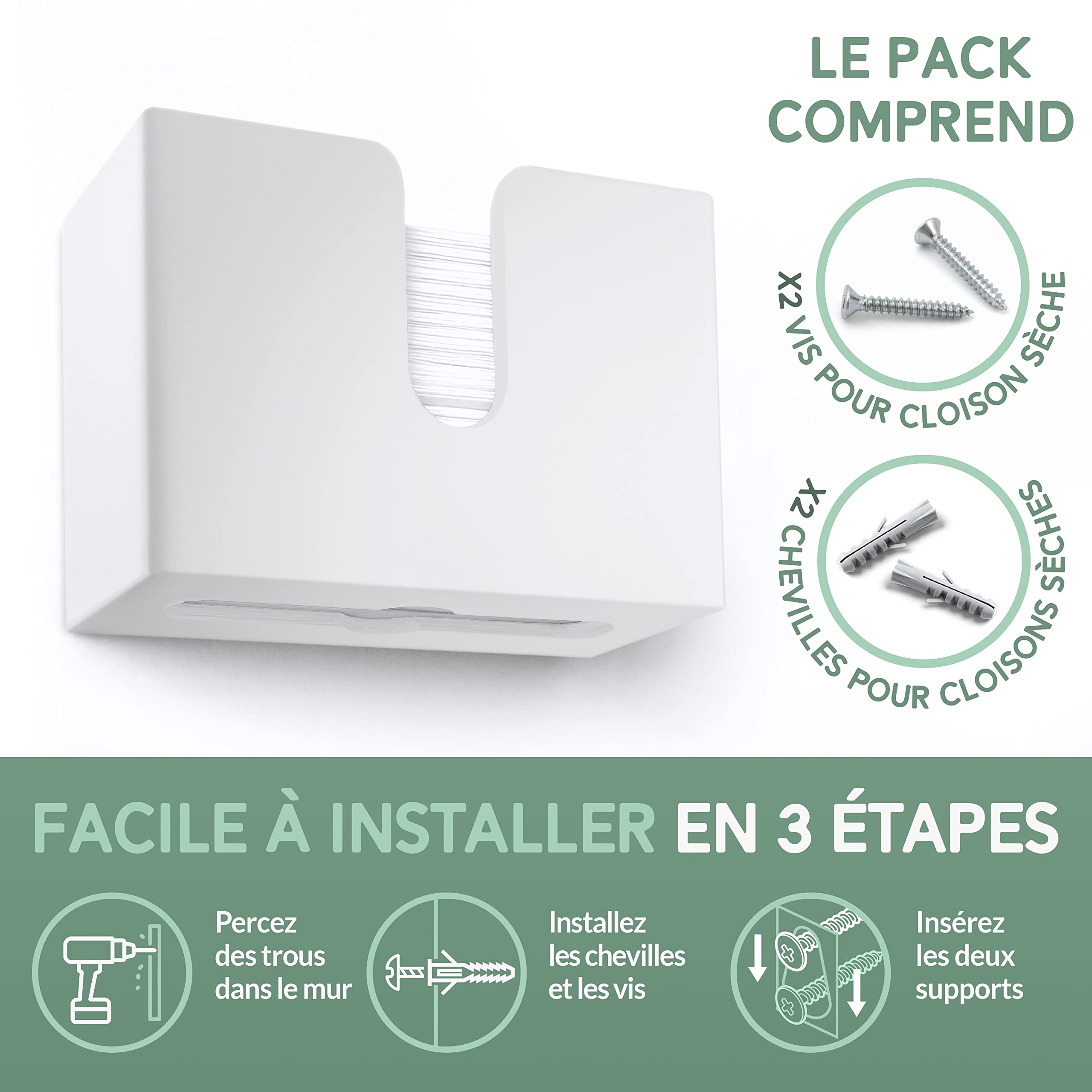 Nature Supplies | Distributeur Essuie Main Mural | Distributeur Papier Cuisine Et Salle De Bain | Devidoir Essuie Tout Mural | Porte Serviette De Table Feuille À Feuille, Pliés en V/C, Rechargeable