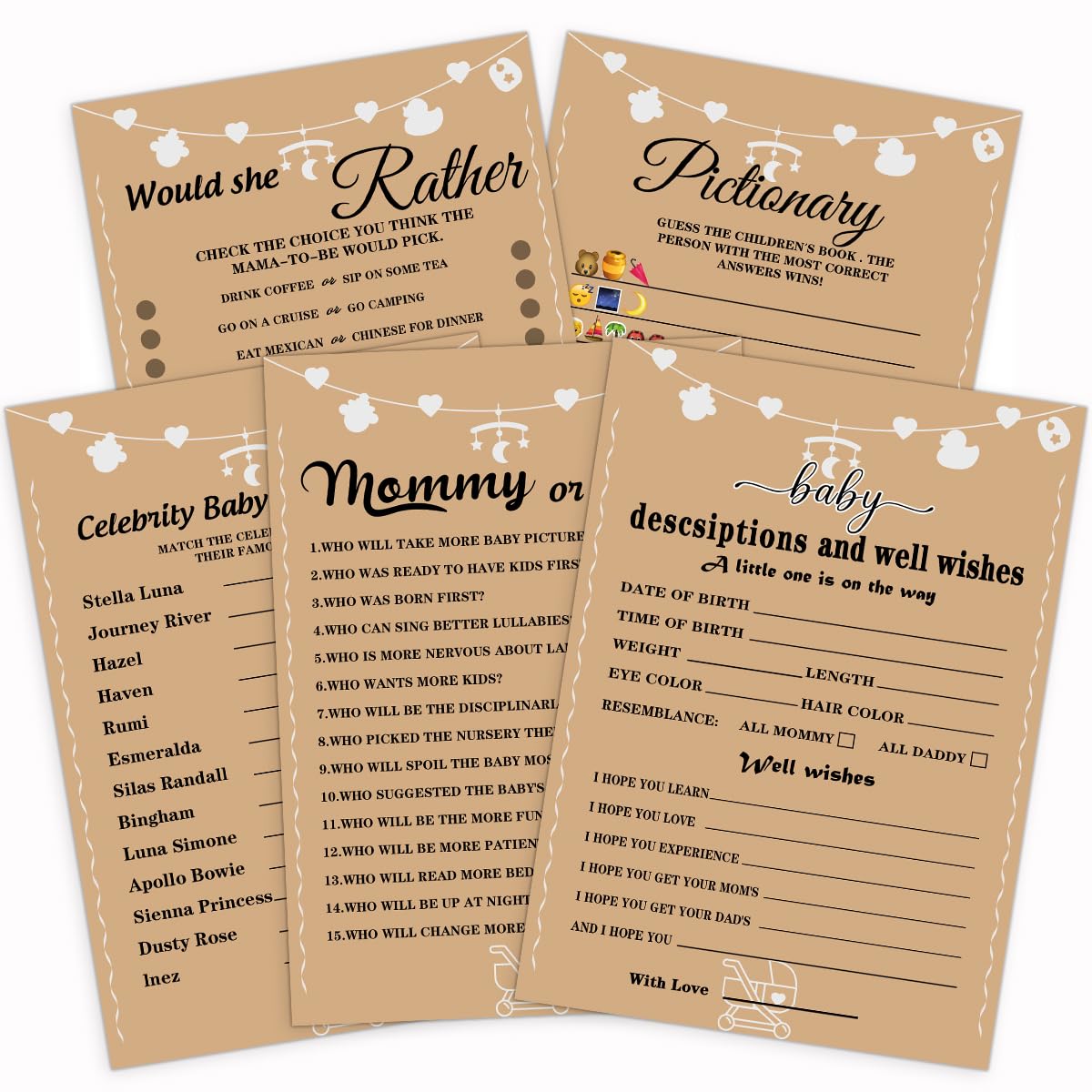 luftundliebe Baby Shower Guessing Game, 5 Games, 12 Cards verloop.io