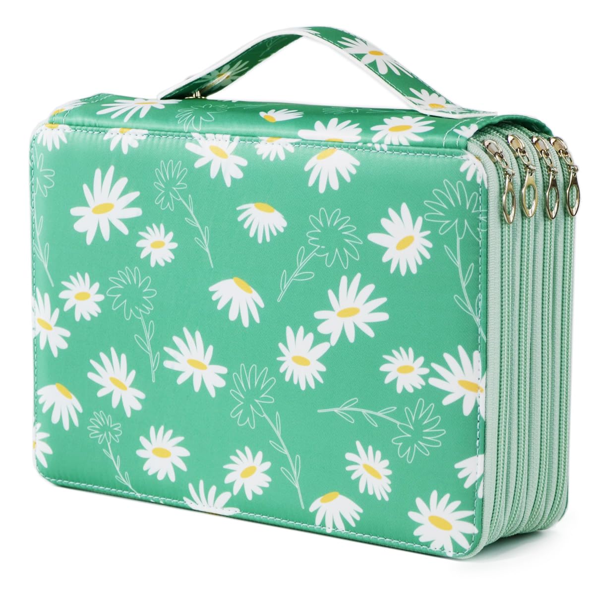 YOUNGCOL 200 Slots Colored Pencil Case Color Pencil Organizer Storage Large Capacity Pencil Case (Green + Sunflower)