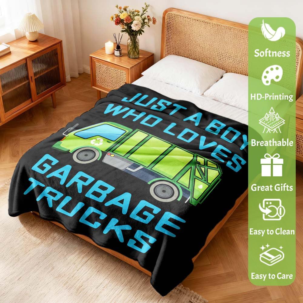Boy Who Loves Garbage Truck Blanket for Boys Men Trash Truck Blanket Gifts Flannel Throws Cozy Lightweight Quilt Blankets for Bed Sofa Couch-50 x40 Small for Kids - Image 3