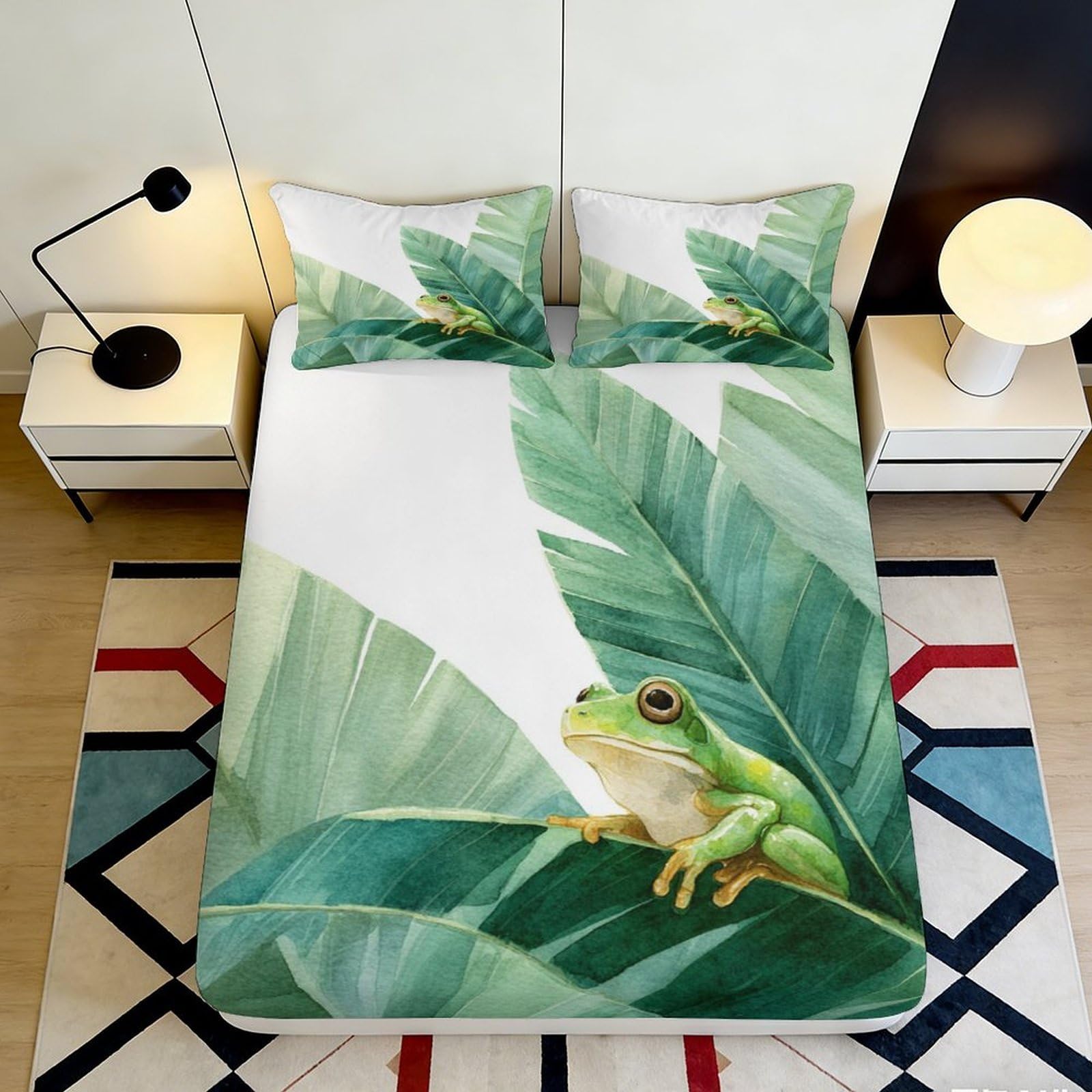 Pnayamiorkfel Style-3 3D Printed Green Leaf Frog Fitted Sheet Microfiber Non-Slip Bed Cover For Bedroom Dorm, Easy Care, Mattress Protector 90X200x25cm