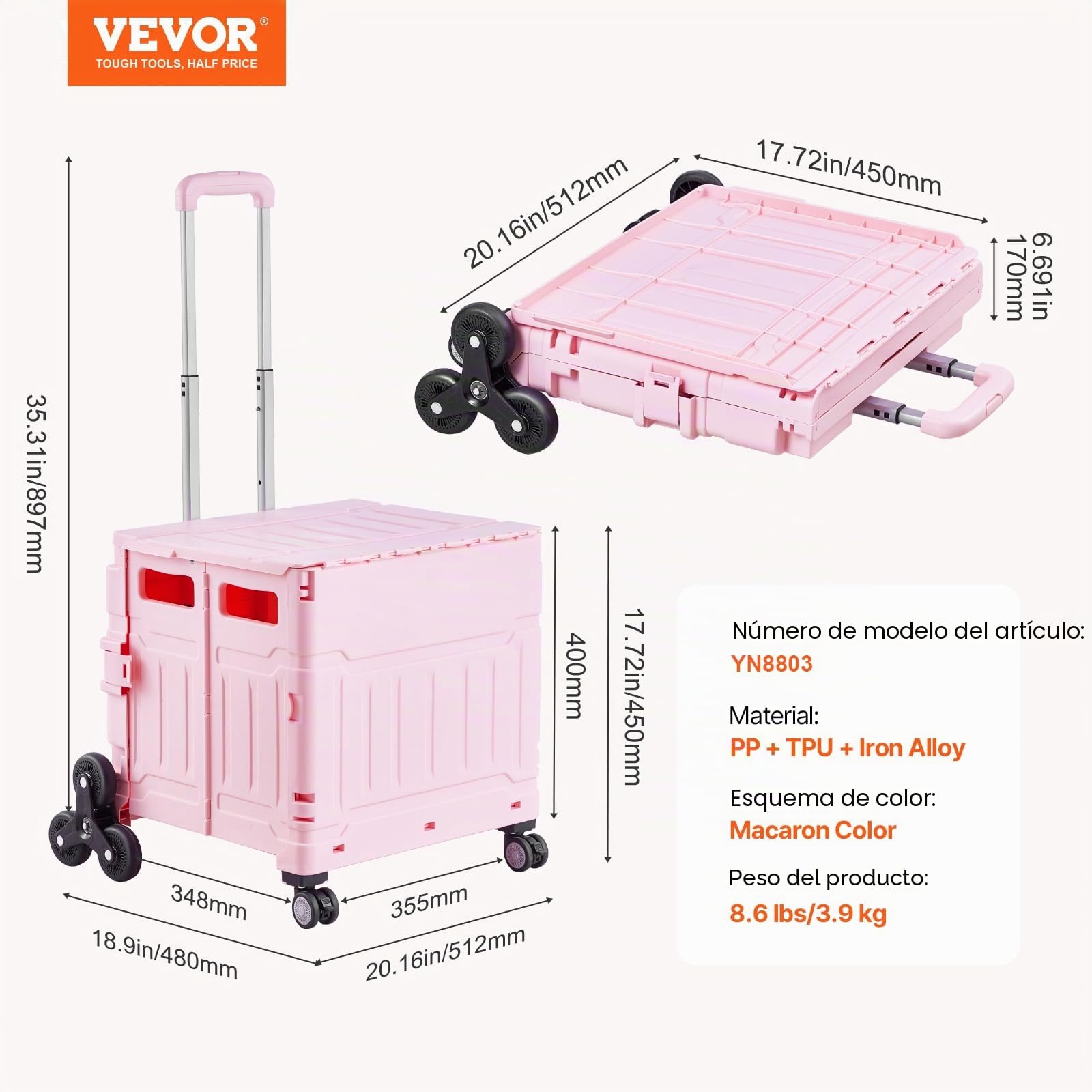 VEVOR Silla de Escalera Carga de 350 Libras Silla de Ruedas Plegable de Aluminio para Subir Escaleras con 2 Ruedas Silla Elevadora de Escaleras Portátil para Personas Mayores y Discapacitadas