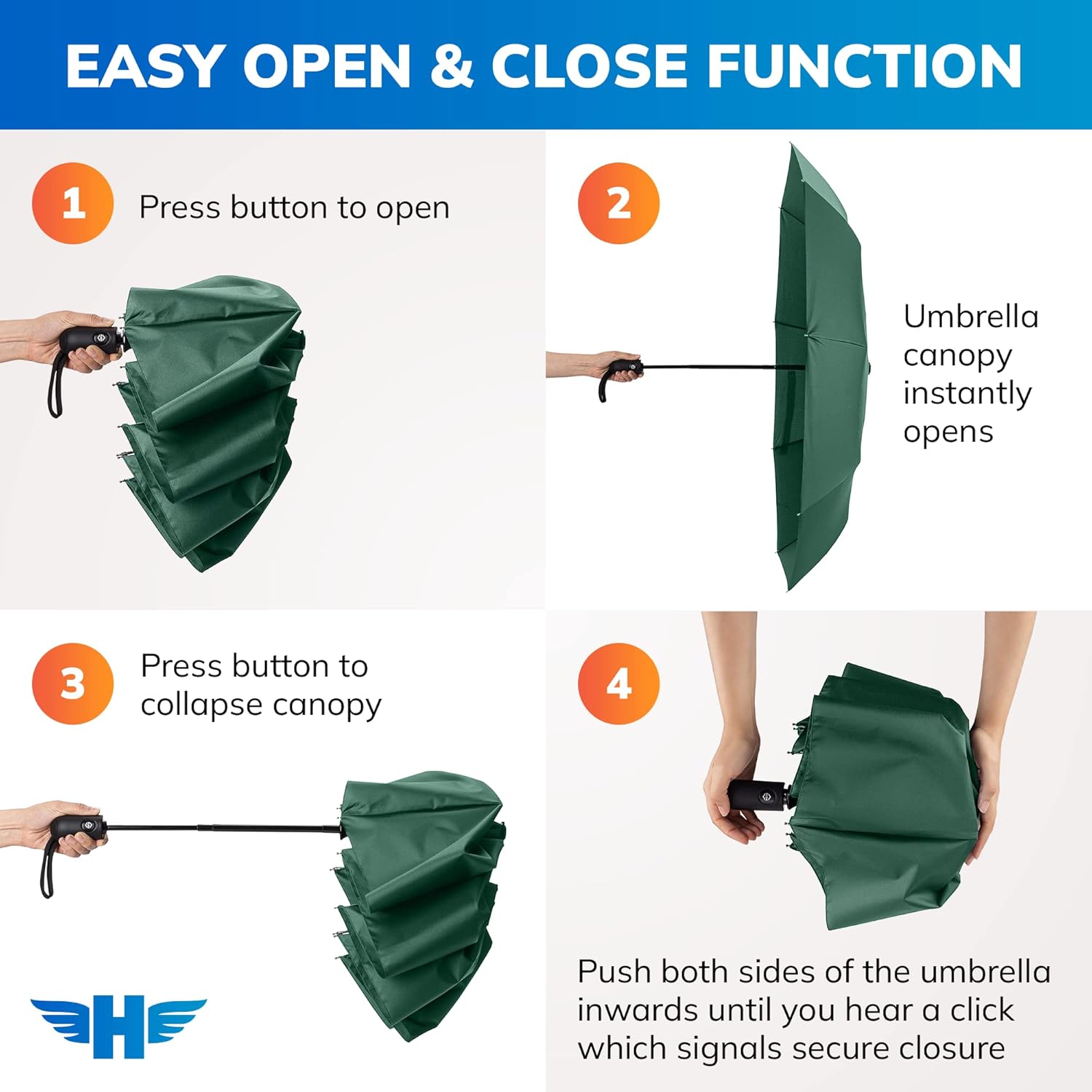 HERO Windproof Travel Umbrella – Premium Auto Open/Close, Lightweight, Compact, Portable Umbrella with 2-Person Coverage for Travel – Fits Easily in a Purse or Backpack