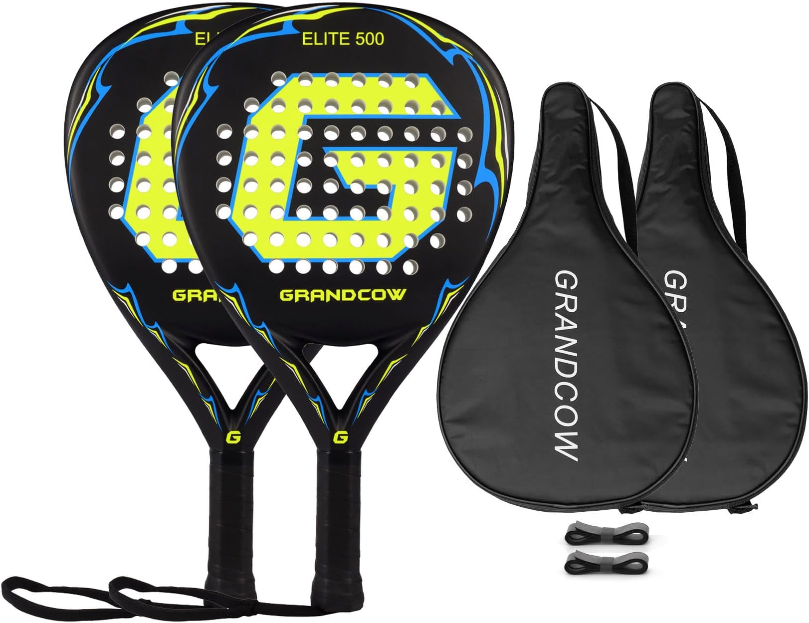 GRANDCOW Padel Racket Padel Racquet Carbon Fiber Surface with EVA Memory Flex Foam Core Diamond Shape Pop Tennis Paddle Rackets (2Pcs Black)