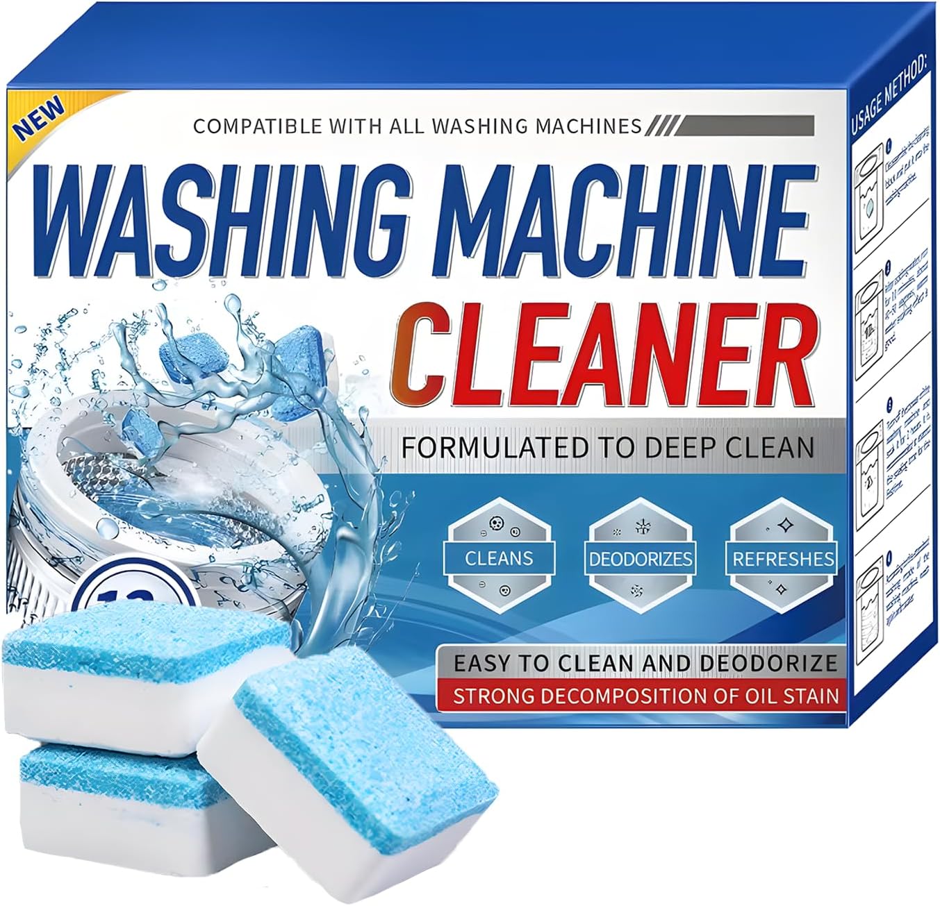 24 Pack Washing Machine Cleaner Tablets - Deep Cleaning Washer Cleaner Tablets for Top Loader, Front Load & HE - Cleans, Drum, Filters Tub seal & Vital Parts - Descaler & septic safe