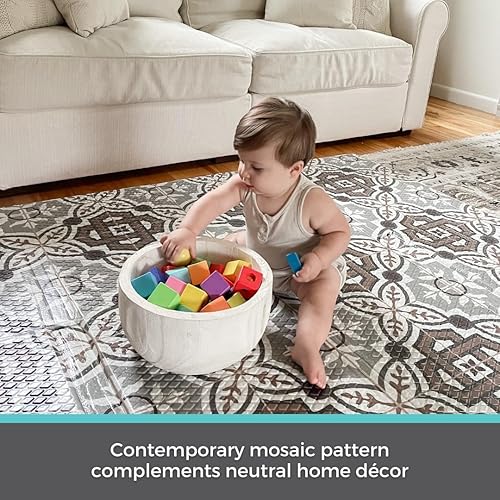 Miniatura 4 de Toddleroo by North States Tapete de juego acolchado de mosaico plegable de 71 x 71 pulgadas. Tapete de juego de espuma extra grande para el suelo,