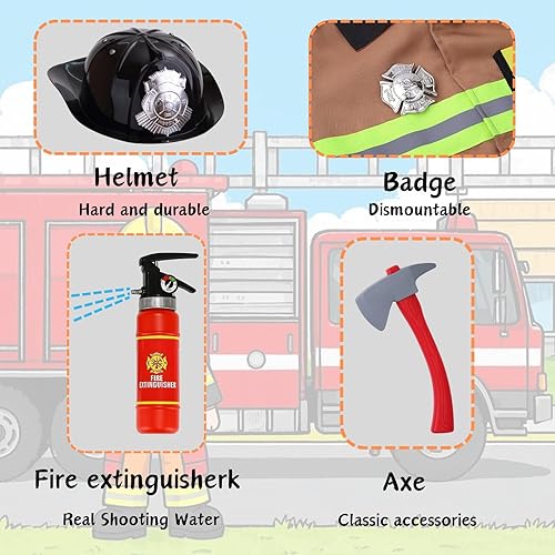 Miniatura 4 de yolsun disfraz de bombero para niños y niñas, 7 piezas