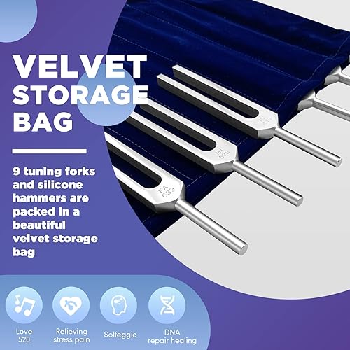 Miniatura 7 de Solfeggio - Juego de 9 diapasones de afinación perfectos para la curación del ADN, chakra, terapia de sonido, mantener el cuerpo, la mente y el