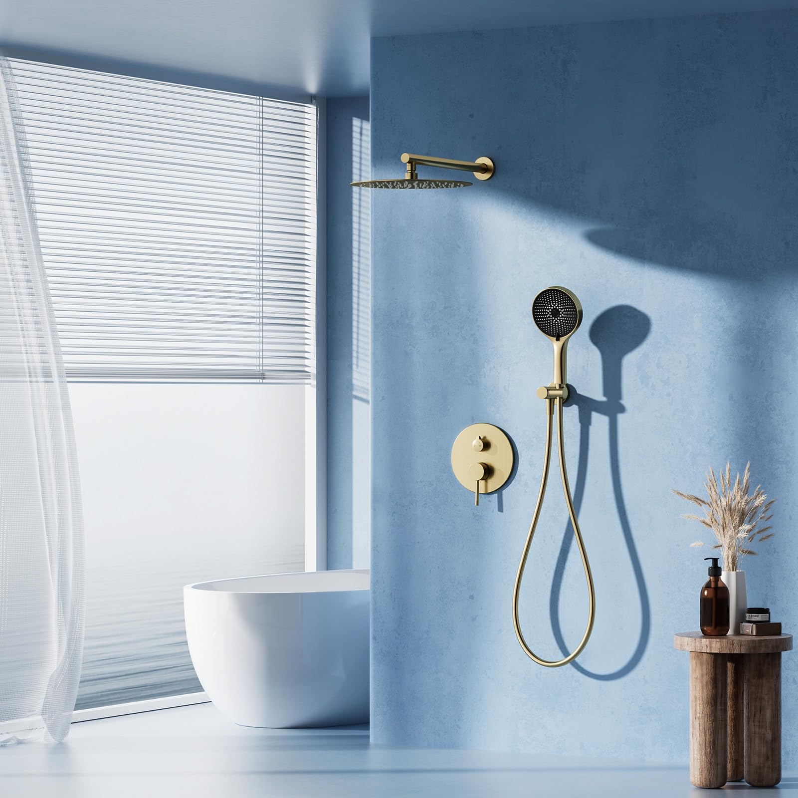 Duschsystem, Unterputz-Regendusche Gold gebürstet, Armaturen-Set